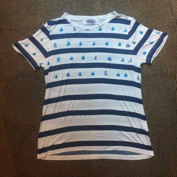 PRABAL GURUNG - Nautical stripe boat printed short sleeve T shirt, Medium - Picture 2 of 6